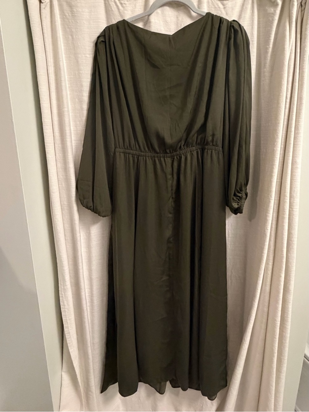 NWT Banana Republic Olive Green V-Neck Midi Dress - Picture 2 of 4